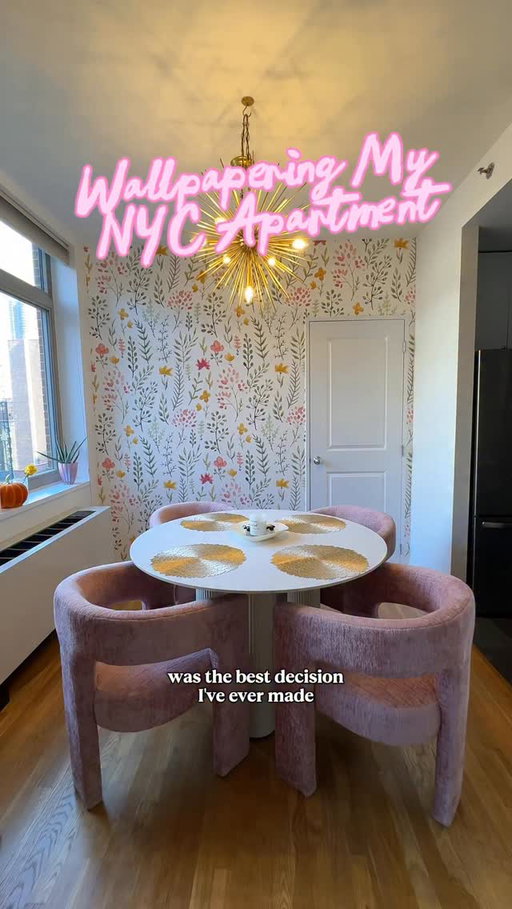 slowly turning my apartment into a home🩷 love how this wallpaper came out SO much

#peelandpaper #nycapartment #nyc #peelandstickwallpaper #apartmentdecorating