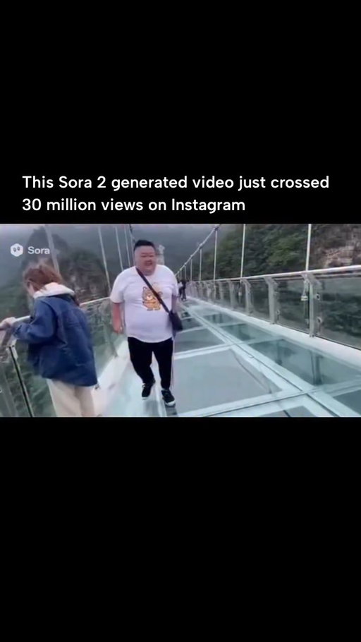 A man walks onto a glass bridge… and the floor cracks beneath him. The woman screams. The scene feels so real you almost believe it’s happening.

Except it’s not.
It’s AI-generated — every frame, every sound, every emotion.

What once took film crews and special effects teams can now be made with a single prompt.
Welcome to the Sora era — where reality is optional.

#Sora #AIVideo #ArtificialIntelligence #OpenAI #AIGenerated #FutureOfAI #TechEvolution