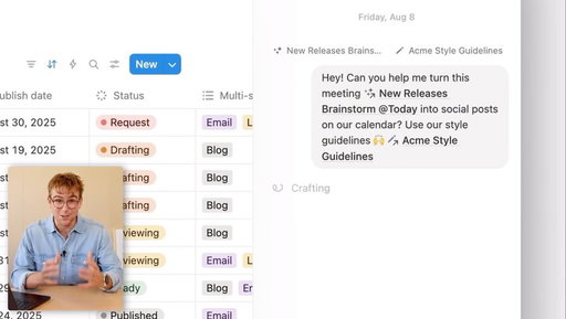 Meet your new content partner: Notion AI 🤳

As you work, it can transform meeting notes into social posts, generate engaging captions, or refine your content strategy — making it the perfect companion for keeping your social calendar full.