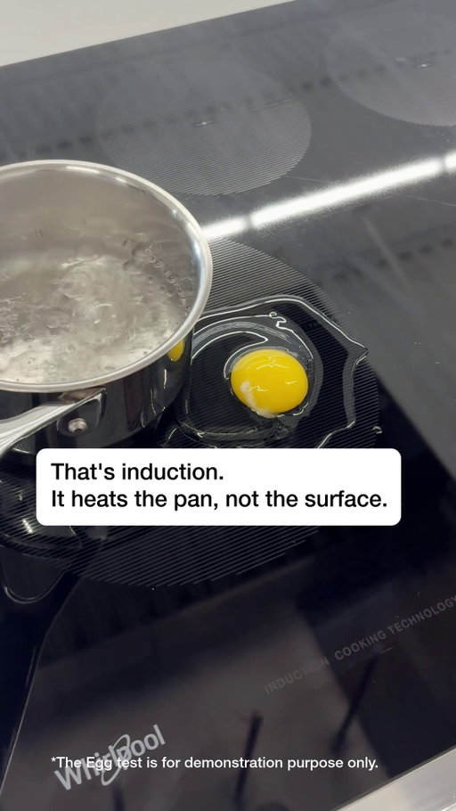 Whirlpool® induction cooktops use magnetic energy to heat your pan directly, not the surface around it. That means faster boiling, precision temperature control, and a safer cooktop for the whole family.

For more tips on making the switch to induction, head to our blog. Link in bio.