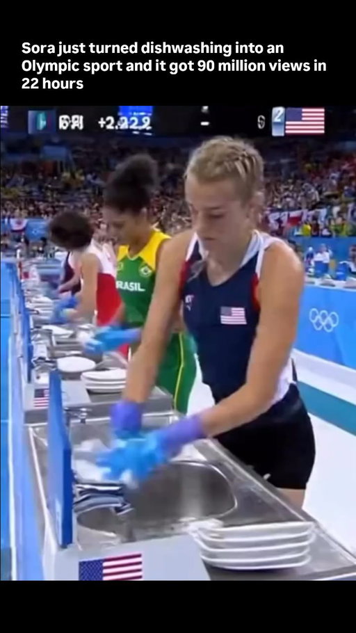 Dishwashing… as an Olympic sport. National flags, roaring crowds, live commentary — all for spotless plates and perfect wrist rotation.

It looks real. It feels real. But it’s 100% AI-generated.

This “Dishwashing World Championship” hit 90 million views in 22 hours, and it’s easy to see why — it’s absurdly detailed, cinematic, and hilarious.

Sora 2 just turned doing the dishes into prime-time entertainment.

#Sora2 #AIVideo #ArtificialIntelligence #OpenAI #AIGenerated #FutureOfAI #TechEvolution #AIMemes #ViralAI