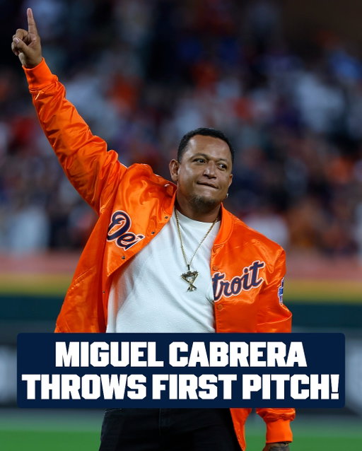 Miguel Cabrera threw out the first pitch prior to #ALDS Game 3 in Detroit 👑
