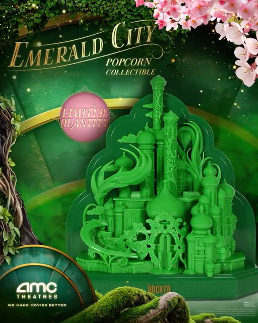 Magically arriving soon at #AMCTheatres, our enchanting #WickedForGood collectibles. Be the first to get the Emerald City and Glinda Light-up Bubble popcorn collectibles!