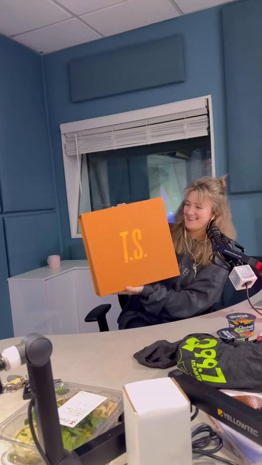 When you get a package FROM @taylorswift HERSELF (shhh let us LIVE in the fantasy). Unboxing the #thelifeofashowgirl❤️‍🔥 PR package live on the air!!! #taylorswift #swifties #taylornation
