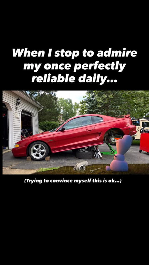 Anyone else need a daily for their daily? 

The DriftStang is alive and well! Since moving I just put her in my garage and got everything else figured out. Now I just got a tow rig, I need to clean out the trailer, and finally get back to the track(s) down here. 

I also got a dyno so I can finally supercharge this after doing some testing! But first let’s get back on the track!

#ChrisFix #DriftStang