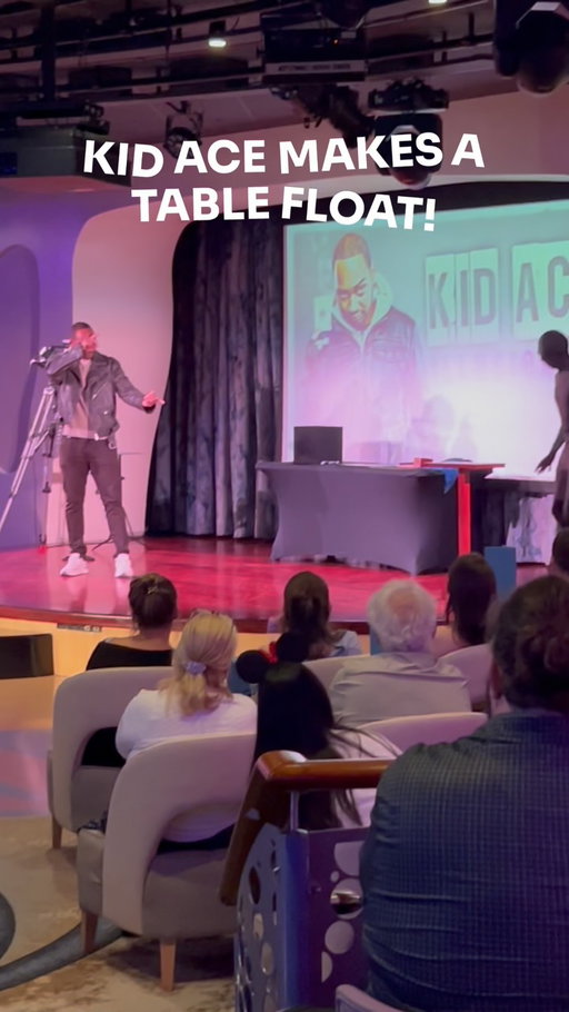 Magician @kidacemagic makes magic on the #DisneyWonder leaving the audience wondering what is happening! #magic #magicians #wonderworker #levitate #comedy #magictrick #disneycruiseline