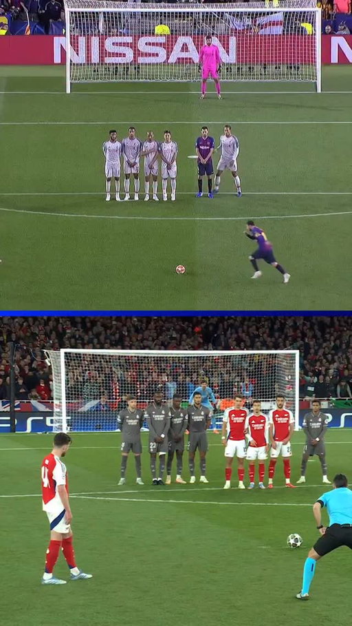 Which free-kick is better? Messi or Rice? 🤔

#UCL