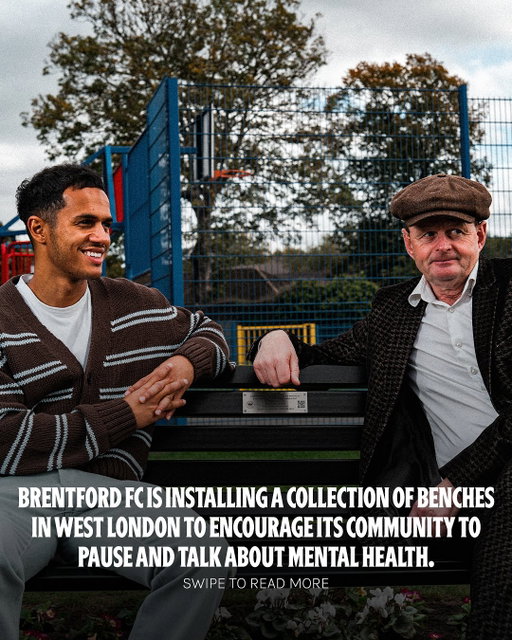We’re creating space in the community for anyone to have open conversations about mental health 💭
 
As part of our ‘Talking is the Best Tactic’ campaign, we’ve partnered with London Borough of Hounslow to install five benches in the community, encouraging people to have open and meaningful conversations.
  
Each bench will include information signposting to professional mental health support services, as well as crisis support for those experiencing a mental health emergency.
 
The first bench was installed In Robin Grove Park in time for World Mental Health Day today. Brentford’s Fábio Carvalho and club sports psychologist Michael Caulfield were joined by Councillor Salman Shaheen to launch the initiative earlier this week. Read more on brentfordfc.com