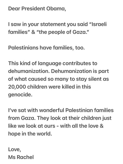 I’ve always looked up to you, @barackobama I don’t understand why so many of these statements don’t seem to view Palestinians as equal. All people and all children are equal and deserve the same human rights.