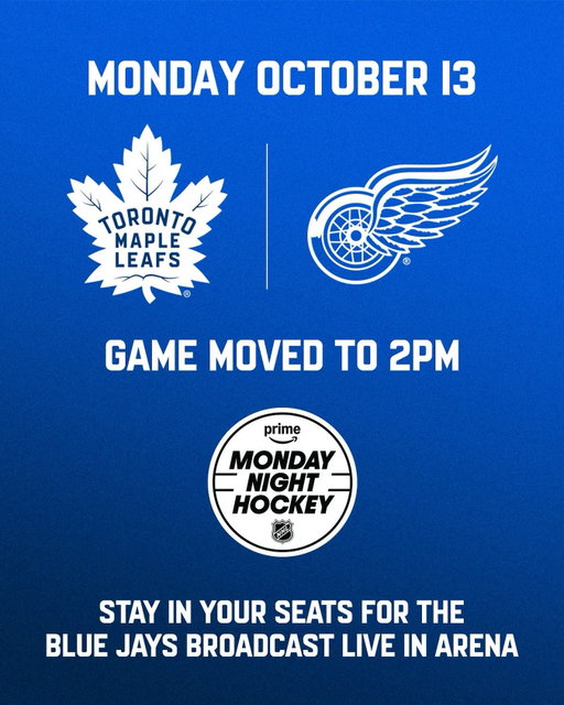 Spread the news B…uds!

🔹 2pm puck drop vs. Red Wings 
🔹 @bluejays game will be played on the videoboard @scotiabankarena after Leafs game!