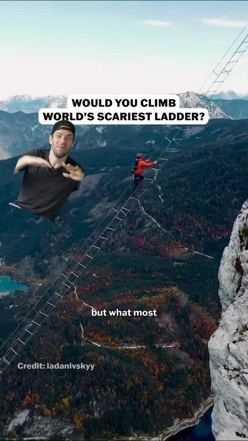Would You climb this? 😱 The viral "Stairway to Heaven" is located in Austria and is a bucket list experience for adventure seekers. 

Here's how to climb the Donnerkogel Via Ferrata (official name). 
1️⃣ Fly: Head to Austria
2️⃣ Housing: Stay in Gosau (the best hub for lodging, restaurants, public transportation) or Steeg‑Gosau.
3️⃣ Rentals: Rent via ferrata gear in town (mandatory to climb!) Plan ahead so they aren't sold out. 
4️⃣ Transport: Take the train to Steeg‑Gosau station. Then catch Postbus line 541/542 (sometimes also labeled 2570) to the Gosausee stop near the valley station of the cable car.
5️⃣ Cable Car: Buy tickets and take the Gosaukammbahn cable car to the top station. A round‑trip ticket costs ~€21.
6️⃣ Hike to Gablonzer Hütte: A 10 minute walk to the start of the via ferrata
7️⃣ Start Climbing: Clip in and follow the cables! Climbing takes about 3-4 hours depending on crowds. 
8️⃣ Descending: Hike down via trail 628 to reconnect to trail 611 and return to the cable car upper station (or to the hut if you prefer). Descent takes about 1.5 hours. Then take the cable car back down, or walk (~1 hour more) if you prefer.

*This is a C/D rated via ferrata (moderate to difficult). Suggested to have some via ferrata climbing experience first.

Stitched Video: @arvex