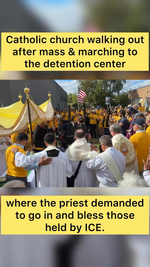 Catholic church in Maywood IL walking out after mass and marching to the detention center where the priest demanded to go inside and bless those held ￼ #catholic  #nationalguard
