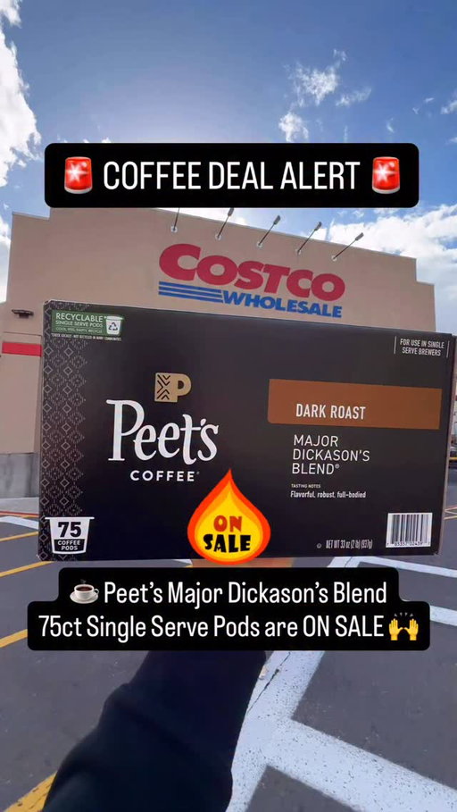 🚨 COFFEE DEAL ALERT 🚨
Peet’s Major Dickason’s Blend Single Serve Pods are on PROMO at Costco! 🙌☕️

🔥 Get 75ct Single Serve Pods now just $34.99 ($8 OFF!)
✨ Rich, complex & full-bodied
✨ 100% Arabica coffee
✨ The roast that put Peet’s on the map

💯Brew café-quality coffee at home with these convenient pods!

📍 Available nationwide in Costco warehouses while promo lasts!

👉 Tag your coffee buddy + stock up today before the deal ends!

#PeetsCoffee #PeetsxCostco #CostcoDeals #CostcoFinds #CoffeeLovers