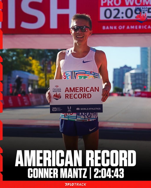 💥 NEW AMERICAN RECORD HOLDER 💥

Conner Mantz smashes the 23-year-old American men’s marathon record, running 2:04:43 for 4th in Chicago and taking down Khalid Khannouchi’s 2002 mark of 2:05:38.

#chicagomarathon coverage presented by @tracksmithrunning