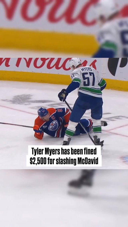 Tyler Myers has been fined $2,500 for slashing McDavid

🎥 - @sportsnet 
#oilersnation #hockey #oilers #edmontonoilers #nhl #yeg