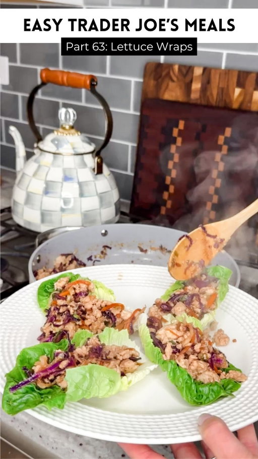 Easy Trader Joe’s meals part 63: lettuce wraps. Save this post for later!

These are so delicious, easy and heathy 🙌🏼 I made the jalapeño and cream cheese wontons as a side 🤤 omg new favorite frozen item!! 

Here’s what you need:
• 1 pound of ground turkey
• 1 bag of shredded green and red cabbage
• green onion
• minced garlic
• sesame oil 
• little gem lettuce or romaine lettuce 
• TJ’s Soyaki sauce
• ginger 

Here’s what I did:
• cook the ground turkey in a large pan. Once brown, drizzle sesame oil over top and stir in the bag of cabbage, chopped green onion and a tablespoon of minced garlic 
• cook for a few minutes until the cabbage softens. Add about a 1/2 cup of Soyaki sauce and a teaspoon of ginger powder. Stir to combine. Cover and cook for 5 minutes 
• cook the wontons according to the package 
• wash the lettuce and add the ground turkey filling 

Enjoy and follow for more! 🤍

#traderjoesrecipes #traderjoesmeals #traderjoeslist #traderjoes #lettucewraps #healthydinners #healthymealideas #easyandhealthy