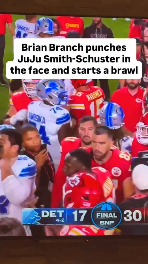 Brian Branch started the fight in the field. Brian Branch threw a punch and knocked JuJu Smith-Schuster down. Brian Branch should be suspended. THERE IS NO PLACE IN SPORTS FOR THAT.

#NFL #Football #nflnews  #explorepage #instareels  #RG3 #Chiefs #Lions