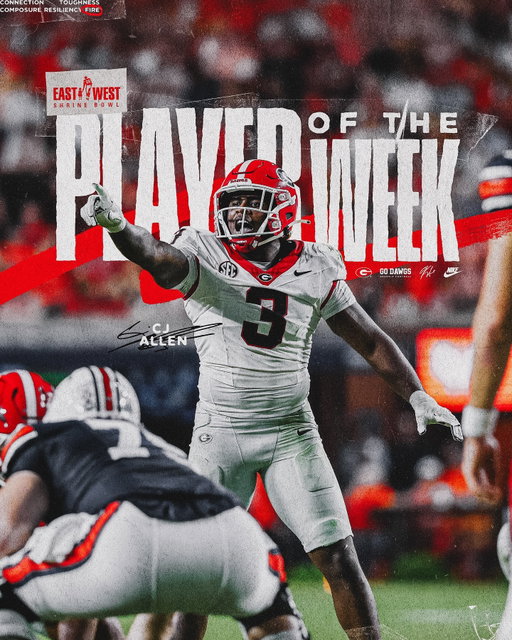 CJ Allen has been named East-West Shrine Bowl Defensive Player of the Week 🐶

#GoDawgs