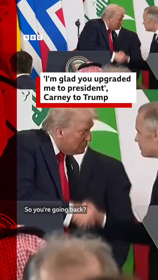 US President Donald Trump accidentally referred to Canadian Prime Minister Mark Carney as "president". 
 
What followed was a light-hearted exchange between the two leaders, who were meeting with other global powers at Monday’s ‘Summit for Peace’ in Egypt. 
 
Tap the link in @BBCNews’s bio to learn what else was discussed today in Egypt. 

#BBCNews