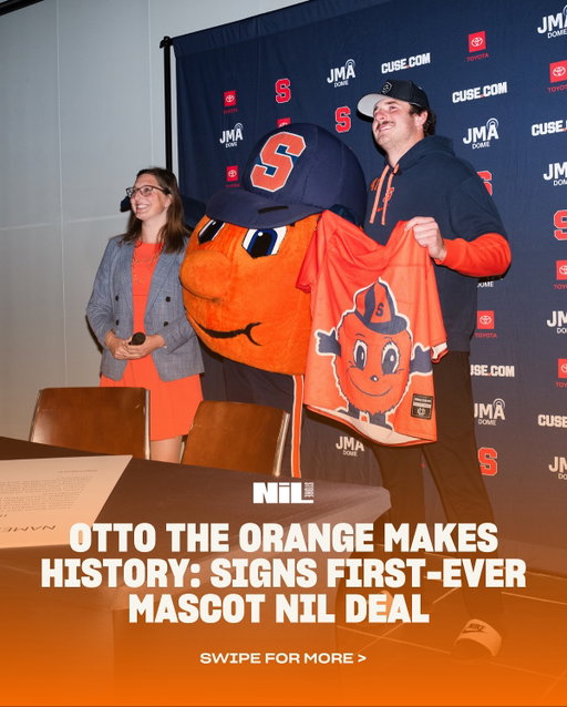 Our first-ever mascot signing had to be @theottoorange 🍊

The Otto Collection is available now and a portion of all sales will go to the Otto mascot program! @syracuse.nil.store 

#syracuse #cuse #nil