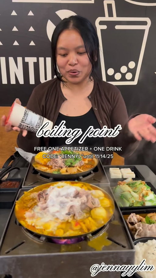 Hotpot season is every season 🤍 I’m partnering up at my favorite hotpot spot @boilingpointgroup and use my code: “JENNYL” for free one appetizer and one drink on me — 🐼🐼 beef is always my go to order and honey green tea milk tea 🍯

Offer valid from 10/14/2025 - 11/14/2025. Minimum purchase of 1 Hot Soup, drink toppings at an additional cost.

Offer valid after completing survey card after meal. US locations, dine-in only! 🍲

Cannot be combined with other discount codes or app vouchers, one-time use per check. Restrictions apply ☑️

What’s your to go order here? ✨ btw I love you @boilingpointgroup 🤍
•
•
•
•
#goodeatswithjenny #pnw #pacificnorthwest #tukwila #washington #bp #boilingpoint #boilingpot #seattlefoodie #seattlefood #seattleeat #seattlefoodblog #foodblogger #foodlifestyle #lifestyleblogger #hosted #foodreel #free #stayhungry #alwayseating #reelofinstagram #supportlocal