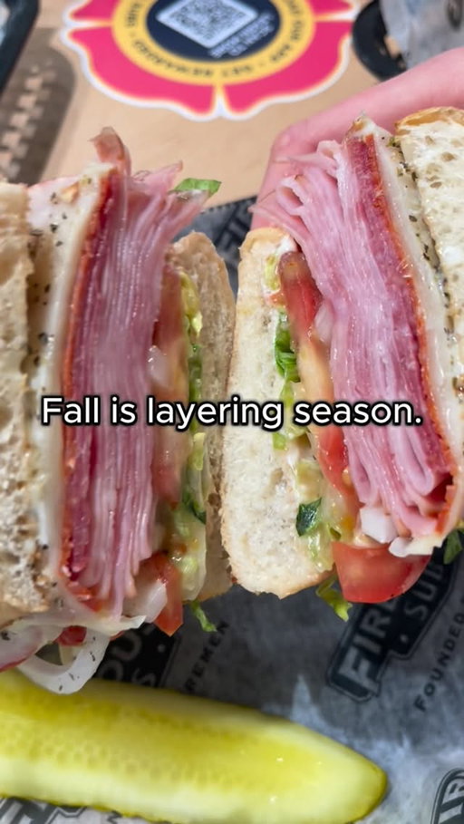 Layered with salami, pepperoni, and ham, the Italian Sub is ready for Fall🫡
