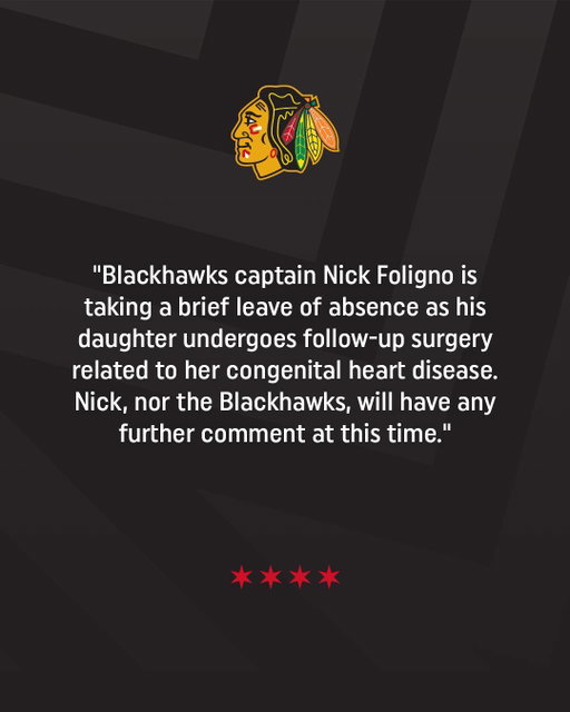 Statement from Nick Foligno and the Chicago Blackhawks.
