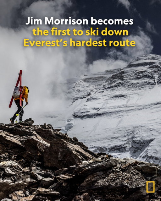 After years of planning, mountaineer @jimwmorrison successfully skied down Mount Everest’s narrow Hornbein Couloir—notching an achievement that has captivated skiers and alpinists for decades. 
 
At 12:45 p.m. local time Morrison reached Everest’s peak via the same route after six and a half weeks on the mountain and a grueling summit push. With him were 11 other climbers, including fixers, Sherpas and a film crew led by photographer and National Geographic Explorer @jimmychin. Chin and @chaivasarhelyi who won an Oscar for the 2018 film "Free Solo,” are directing a @natgeodocs film on Morrison's achievement.
 
After their summit photos, Morrison spread the ashes of his late partner Hilaree Nelson, who died almost exactly three years ago in a fall from near the summit of the world’s eighth highest peak, Manaslu. “I had a little conversation with her and felt like I could dedicate the whole day to her,” says Morrison.
 
The rest of the crew began the long, slow descent along the fixed lines. Morrison, however, clicked into his skis and spent the next four hours and five minutes carefully hop turning and carving the icy 50-degree slope that descends a staggering 12,000 vertical feet back to the Rongbuk Glacier. 

Read more about this achievement at the link in bio. In these images:
 
Photo 1: Morrison trains in the shadow of Everest’s north face in 2024.
 
Photo 2: Jimmy Chin, right, summited Everest alongside Morrison, left, and then led a team of filmmakers to chronicle the descent for a forthcoming National Geographic documentary film.
 
Photo 3: For years, Morrison planned to ski the Hornbein Couloir with his life partner, Hilaree Nelson. But Nelson tragically passed away in September 2022. Nelson was also a National Geographic Explorer and the 2018 National Geographic Adventurer of the Year.
 
Photos 4 and 5: The vast majority of activity on Everest happens on the mountain’s southern flank. But the peak’s northern aspect, pictured here, receives less sunlight and holds snow longer, making it more desirable for skiers.
 
Photos from left to right by @jimmychin, @sav.cummins, TNF/Zuma Press Wire, @sav.cummins