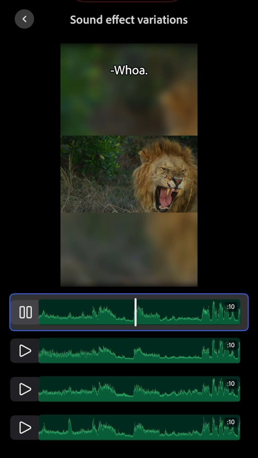 A lion does not concern himself with mismatched sound effects. Just use Premiere on iPhone's @AdobeFirefly-powered generator to deliver tailored SFX right to your edit. 🦁