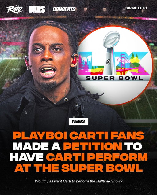 Ngl “Pop Out” would go crazy at the Super Bowl 😭

#PlayboiCarti fans started a petition to have Carti perform at the Super Bowl in 2026 instead of #BadBunny ‼️👀

Would y’all pay to see Carti do the Halftiime Show⁉️🤔