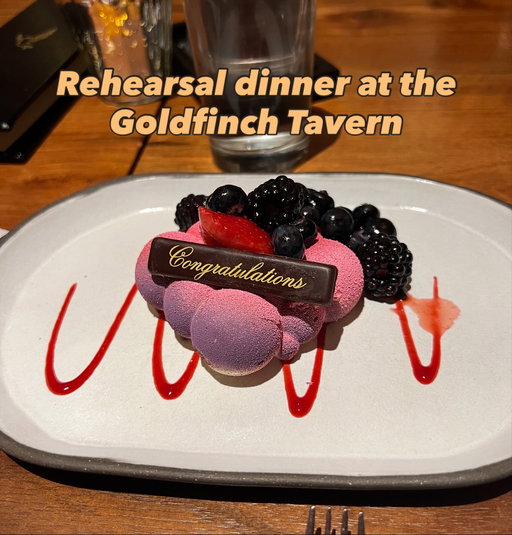 For those who missed my stories, I got married last weekend! I’ll share more about our special day when we receive the professional photos, but for now, I want to shout out the team at the Goldfinch Tavern for a wonderful rehearsal dinner experience! @goldfinchtavern (This is not sponsored!)

My husband and I chose dishes from the fall group dinner menu and we selected:

🔸Herb focaccia (included in all group dinners)
🔸Appetizers: Goldfinch chowder and roasted carrot salad 
🔸 Entrées: Pan-seared Muscovy duck breast, soy-marinated salmon, Italian sausage risotto, Dungeness crab rigatoni 
🔸 Desserts: Sweater weather (pecan praline dessert) and tiramisu. We also received a surprise congratulatory Bavarian cream dessert 
 🔸 Drinks: The Purple Rain mocktail was a hit. Several of our guests had one!

Most of our wedding guests traveled from out of town and the @goldfinchtavern and @fsseattle staff provided a relaxing experience for everyone to eat and mingle before the big day. Thank you again! 🥰

Let me know if you’ve been to the Goldfinch Tavern before! It’s inside the Four Seasons Hotel in downtown Seattle. 
@esrfamily 
…
…
#seattlefood #seattlerestaurants #seattlerestaurant #rehearsaldinner #seattlebride #downtownseattle #seattlefoodscene #seattlefoodies #seattlefoodblogger #seattlefoodblog #foodblogger #seattlefoodie #seattlewa #wedding #goldfinchtavern #fourseasonshotel
