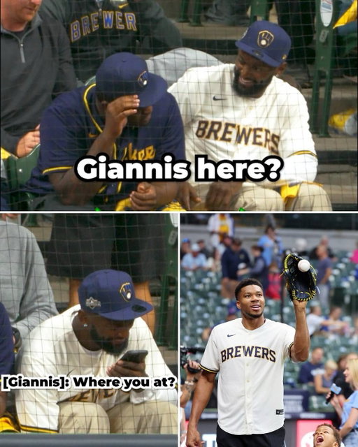 Giannis called Bobby Portis at Game 1 of the NLCS 😭🔥