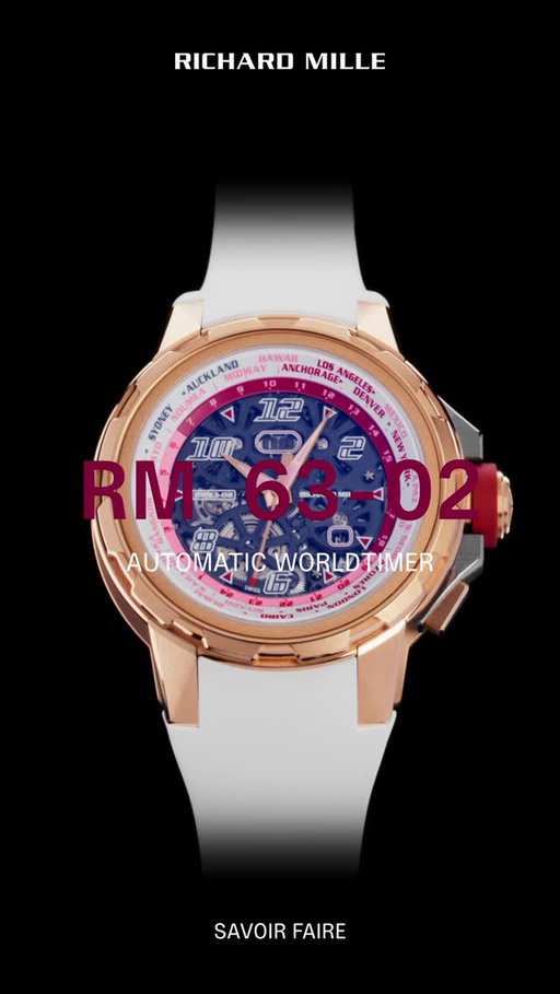 Every technical detail of the in-house titanium CRMA4 calibre reflects a pursuit of mechanical efficiency and is totally designed for easy daily use, epitomized by its microblasted red gold rotating bezel. With a simple rotation, it allows users to set the local time and instantly adjust for the 23 other major cities displayed on the upper titanium flange.
This innovative system integrated into the RM 63-02 automatic demands precise adjustment of its elements to ensure optimal and long-lasting functionality. Despite its complexity, the watch maintains water resistance up to 30 meters, a feat validated through 5,000 function control cycles, with additional water resistance verification performed every 1,000 cycles.