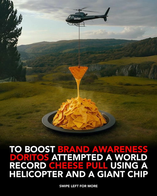 Doritos took marketing to new heights literally.

To promote its new Doritos Dippers, the brand staged a world-record attempt for the longest cheese pull at Cheddar Gorge in the UK.

A helicopter lifted a giant Dorito chip over a massive bowl of melted cheese blending spectacle, virality, and brand storytelling in one stunt.

Follow @biz.insider for more business insights.