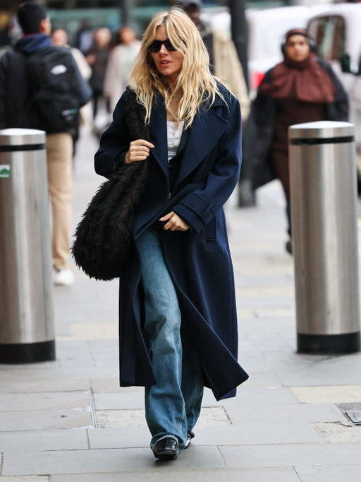 Spotted | Sienna Miller in our George Coat in Navy. The cool girl coat.