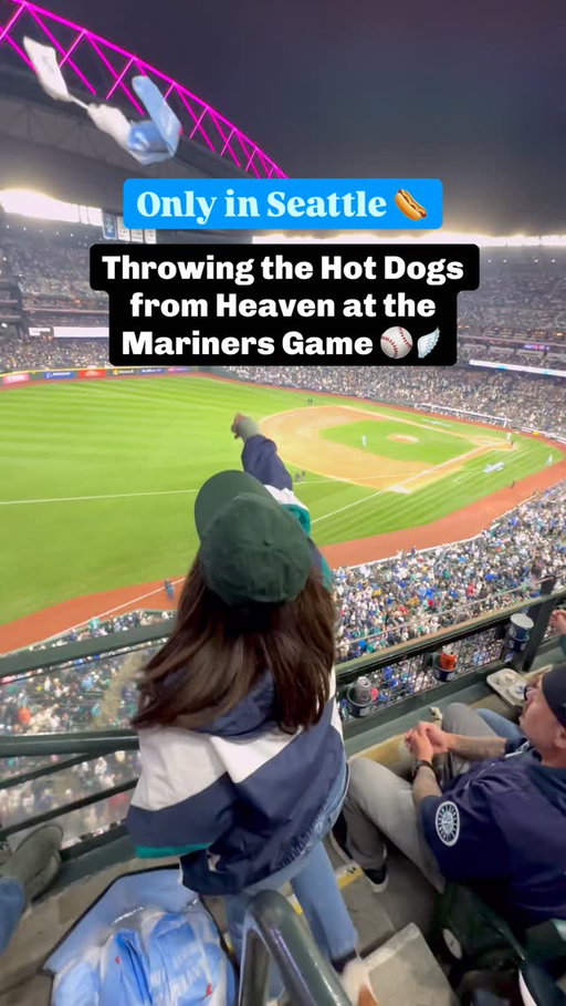 I got to throw the Hot Dogs from Heaven at a postgame Mariners Game at T-Mobile Park! 🌭🪽 @mariners @tmobilepark 

The hot dogs come with ketchup, mustard, and a small parachute! Thank you to the Seattle Mariners team for inviting me to a once-in-a-lifetime Seattle experience! The Mariners vs. Blue Jays game last night was my very first Mariners ALDS game. @mlb #seattle #mariners #tmobilepark #mlbpostseason #MLB 

Would you throw hot dogs from heaven? 

Seattle bucket list, Seattle mariners game, Seattle life, unique things to do in Seattle, Mariners postseason, ALDS Baseball game, Seattle girly