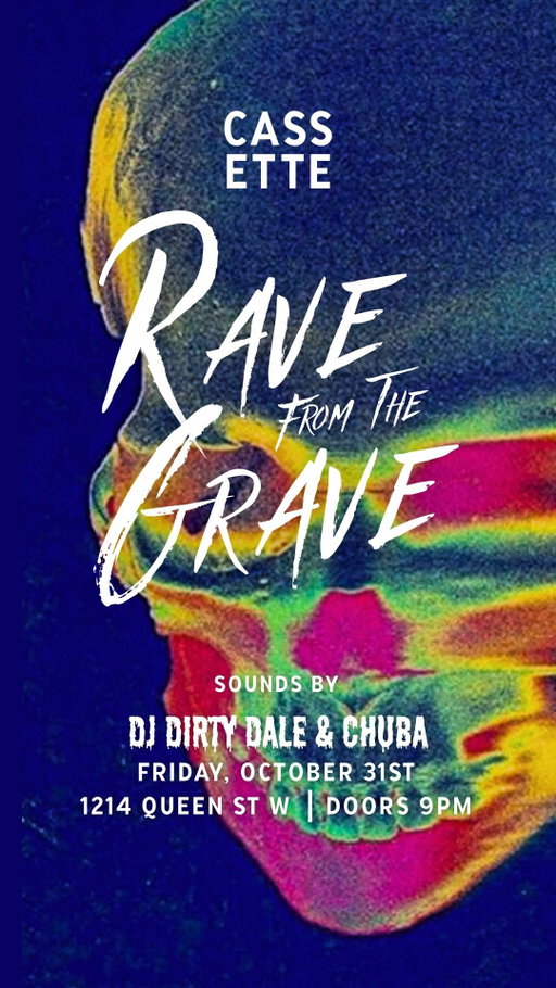 Back from the dead and ready to dance.

Cassette presents RAVE FROM THE GRAVE - our first-ever Halloween Dance Night with DJs @djdirtydale_ & @chuba_obi, spinning terrifyingly good tunes in House, Funk, Disco & beyond 🎧

Come in costume and grab your glowstick. The best costume takes home a 1-night stay at @gladstonehouseto!