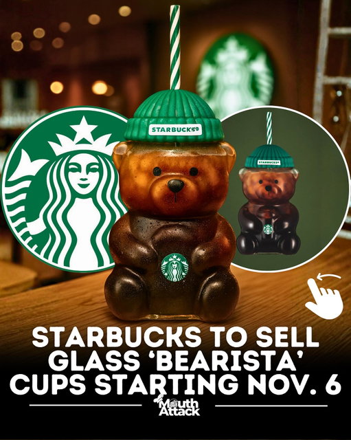 Starbucks is launching its 2025 holiday collection on November 6, and the star of the release is the Bearista glass cold cup. Featuring a festive bear design with winter details, the collectible cup will be available for a limited time at select stores in the U.S. and Canada for about $29.95 USD.

The Bearista cup drops alongside Starbucks’ full holiday drink menu, which brings back favorites like the Peppermint Mocha and Caramel Brulée Latte, plus new seasonal items. Fans are already planning to line up early, as these cups tend to sell out fast.

With its cozy design and glow of holiday nostalgia, the Bearista has become a seasonal must-have—perfect for anyone looking to kick off the holidays in true Starbucks style.
.
🚨 Hungry for more food news? Head to the link in our bio or search www.mouthattack.com for the full scoop on this post and the latest releases! 🍕📲 Enter your email to join our food release newsletter for exclusive updates straight to your inbox! 🌟
.
( 📰 @mouthattack 
.
#food #instafood #foodphotography #foodstagram #tips #foodtip #tipping #mcdonalds #fastfood #news #foodnews #foodienews #vrialfoodnews #tipflation #inflation #foxnews #foodstudy #study #poll