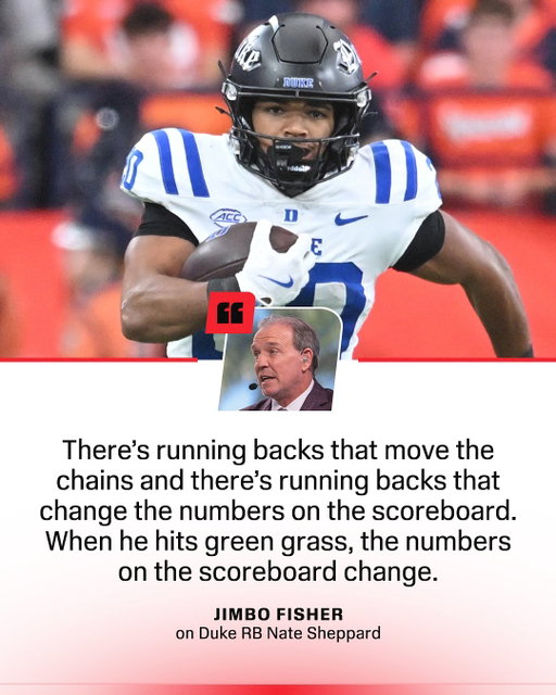 Jimbo Fisher shows love to @dukefootball RB Nate Sheppard 😈
