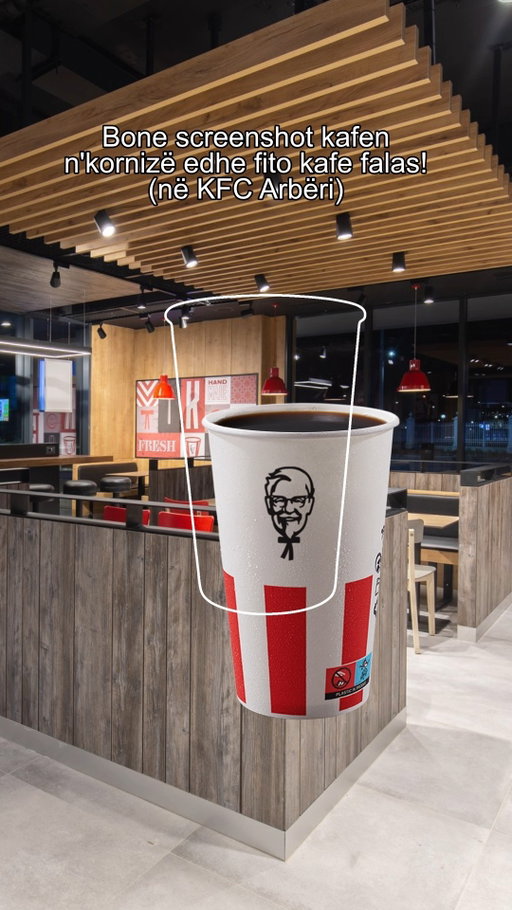 Kape kafen me screeshot, tregoja screenshotin shiteses ne KFC Arberi edhe merre kafen FREE :)). Juhu happy weekend! 🥳

*Kafen free mundesh me e marre vetem me 18-19 Tetor