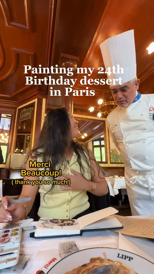 Birthdays are hard for me - so I’m spending it alone in Paris 🤍 can’t believe I’m 24 now ahhh 

Also insane to meet Chef @pascaljnlt and the team aw - made this moment extra special 

📍 Brasserie Lipp- Paris 

•
•
#livepainting #watercolour #artist #paris #foodillustrator #dessert