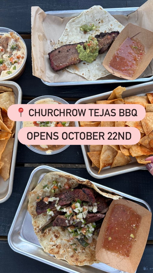 No such thing as too much #txbbq especially when it’s Tejas BBQ! Welcome to Austin, @churchrowbbq!

We got a sneak peek of Simon Madera’s newest concept, @churchrowbbq with @mvidal16vfc as pit master! They’re soft open right now before officially opening on Wednesday.

If you’re a fan of smoked brisket, chicken, Miguel’s famous beef fat tortillas (IYKYK) and a solid cocktail, then run over to Churchrow!

I recommend all of the following and I’ll be back for more:
🍹 Guavarita - frozen and oh so good!
🥃 Todos Santos - mezcal lovers rejoice!
🧀 Chorizo Bean Dip - those tortilla chips though
🌮 La Valentina - holy smokes! That brisket and the tortilla 👌🏽
🌮 El Chuco - mmmmmmmm
🥩 Steak Tampiquena - we loved this plate of slow smoked beef fajita, enchilada verde, borracho beans and Mexican rice

We will be back for more of the menu! Congrats to Simon and team for this new new spot in Crestview!

📍 1521 W. Anderson Lane
-
-
-
#txbbq #bbq #barbecue #smokedmeat #flourtortilla #brisket #cocktails #mezcal #austintx #atxfood #nowopen #newrestaurant #atx #austineats