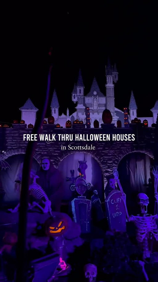 These houses in Scottsdalerare fully decked out for Halloweend IN AND OUT and will be open for public walk-thru. There will also be actors, to make it even spookier. The walk thru is completely free but a $5. Cash donation is recommended! 

📍House of Haunts - OCTOBER 25-31
8325 E. Lincoln Drive, Scottsdale

📍Haunted Graveyard - OCTOBER 27-31
8414 E. Valley Vista Drive, Scottsdale