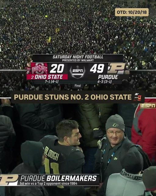 #otd in 2018, the Boilers upset the second-ranked Buckeyes on an emotional night at Ross-Ade Stadium 🖤