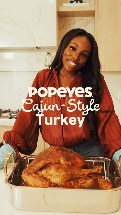 Popeyes pre-cooked Cajun-Style Turkey is giving stress-free holidays. Just thaw, heat, serve! Order yours now.