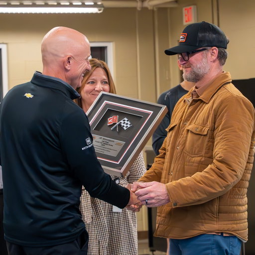 A big thank you to our Team Chevy family for stopping by the shop to present Dale and Kelley with an award in recognition of the 100th win for JR Motorsports, all with Chevrolet.