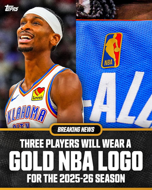 BREAKING: Three players will wear a GOLD NBA LOGOMAN this season 🏆

Topps & NBA have partnered on a brand-new Gold NBA Logoman program. Shai Gilgeous-Alexander (MVP), Stephon Castle (ROY), and Evan Mobley (DPOY) will be the three Kia Award Winners who wear the Gold Logoman for the 2025-26 season. These game-worn patches will be placed into ultra-rare trading cards.

Follow @Topps to learn how YOU could find one of these cards 🫵