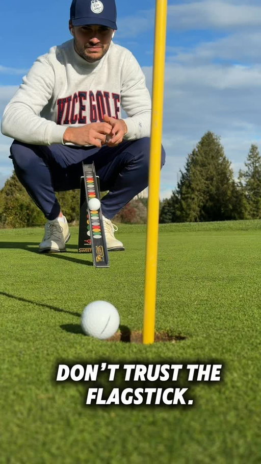The flagstick isn’t always your friend. If it’s not perfectly in the center or it’s a little windy, balls that normally would go in can miss. I almost always recommend taking the flagstick out when you’re golfing.