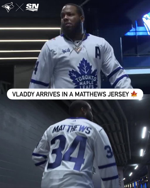 Vladimir Guerrero Jr. pulled up in an Auston Matthews jersey ahead of Game 7 🤝