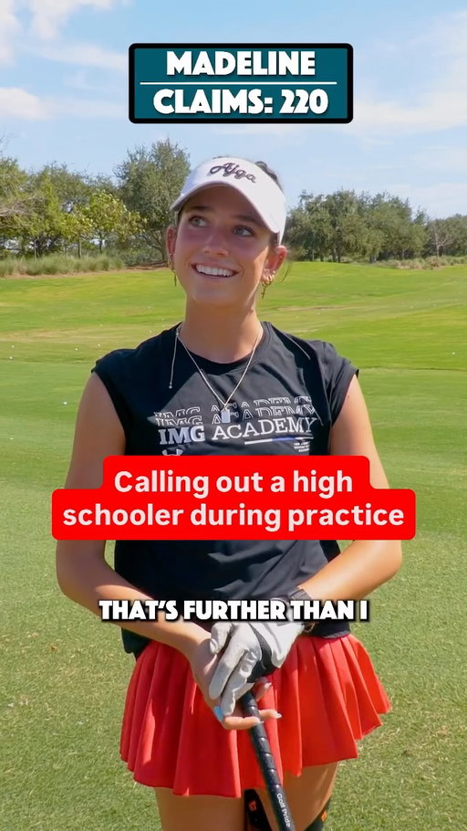 We called out Madalyn, one of the best golfers on IMG Academy’s girls golf team, to see how far she hits her driver. She said 220 yards and then did THIS…